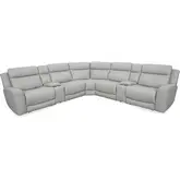 Calgary 7 Piece Power Reclining Sectional Sofa in Stone Cream Top Grain Leather