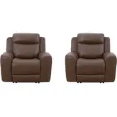 Calgary Power Recliner in Autumn Umber Brown Top Grain Leather (Set of 2)