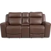 Calgary Power Reclining Console Loveseat in Autumn Umber Brown Top Grain Leather