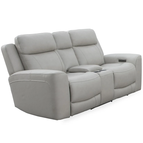 Calgary Power Reclining Console Loveseat in Stone Cream Top Grain Leather