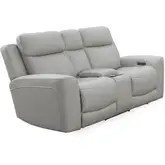 Calgary Power Reclining Console Loveseat in Stone Cream Top Grain Leather
