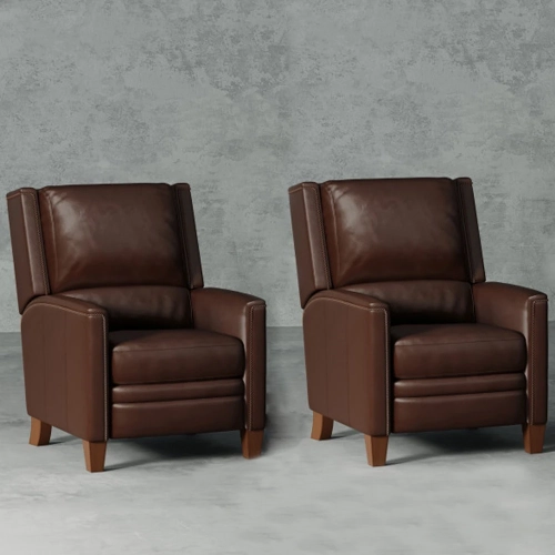 Connor Cordless Power High Leg Recliner with Power by FreeMotion in Brown Leather (Set of 2)