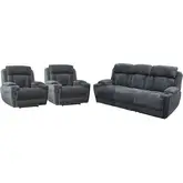 Dalton Power Reclining Sofa & Two Recliners Set in Charcoal Gray Fabric