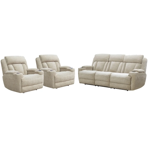 Dalton Power Reclining Sofa & Two Recliners Set in Fawn Neutral Fabric