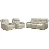 Dalton Power Reclining Sofa & Two Recliners Set in Fawn Neutral Fabric