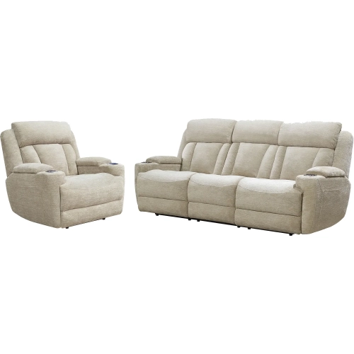 Dalton Power Reclining Sofa & Recliner Set in Fawn Neutral Fabric