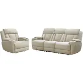 Dalton Power Reclining Sofa & Recliner Set in Fawn Neutral Fabric