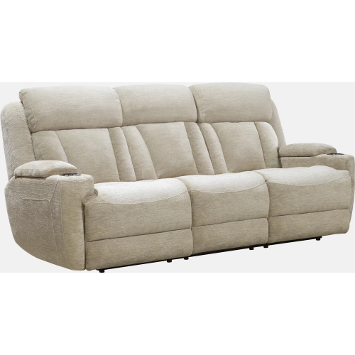 Dalton Power Reclining Sofa with Drop Down Console in Fawn Neutral Fabric
