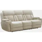 Dalton Power Reclining Sofa with Drop Down Console in Fawn Neutral Fabric