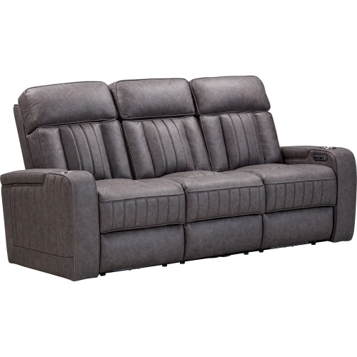 Equinox Power Reclining Sofa with Drop Down Table in Mercury Dark Grey Fabric