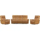 Gershwin Power Reclining Sofa & Two Recliners Set in Butterscotch Brown Top Grain Leather