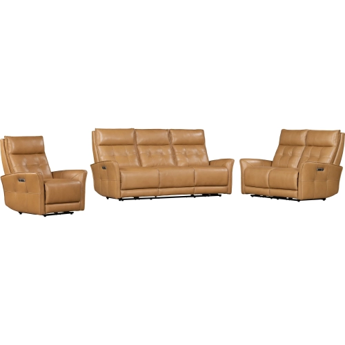 Gershwin Power Reclining Sofa Set in Lucca Butterscotch Brown Top Grain Leather