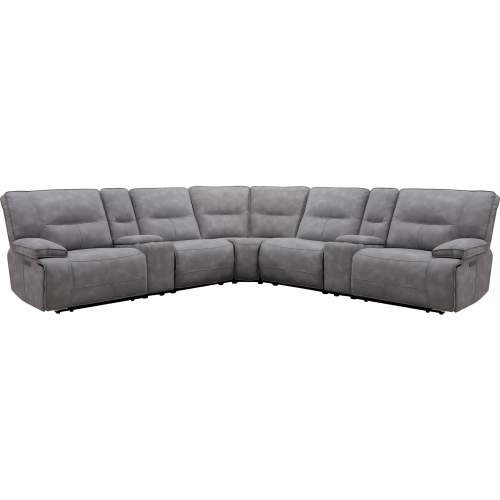 Gladiator 7 Piece Modular Power Zero Gravity Reclining Sectional Sofa in Sky Light Gray Fabric