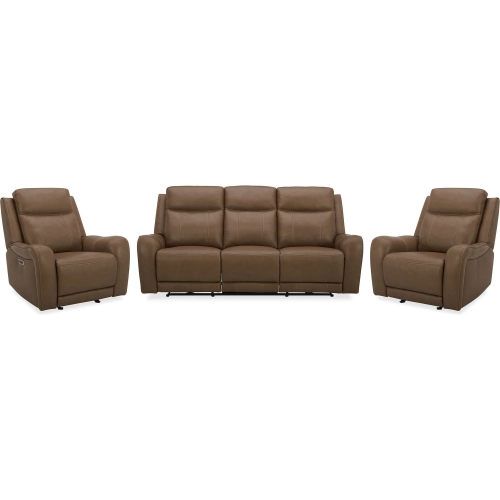 Haywood Power Reclining Sofa & Two Recliners Set in Butternut Brown Leather