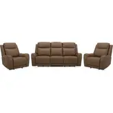 Haywood Power Reclining Sofa & Two Recliners Set in Butternut Brown Leather