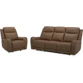 Haywood Power Reclining Sofa & Recliner Set in Butternut Brown Leather