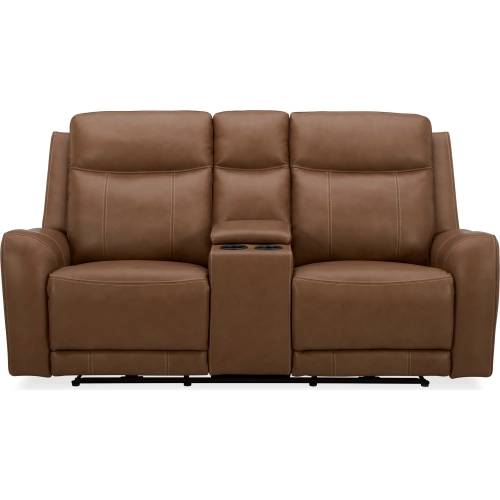 Haywood Power Console Loveseat in Butternut Brown Leather