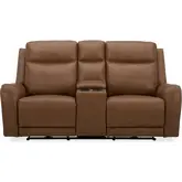 Haywood Power Console Loveseat in Butternut Brown Leather