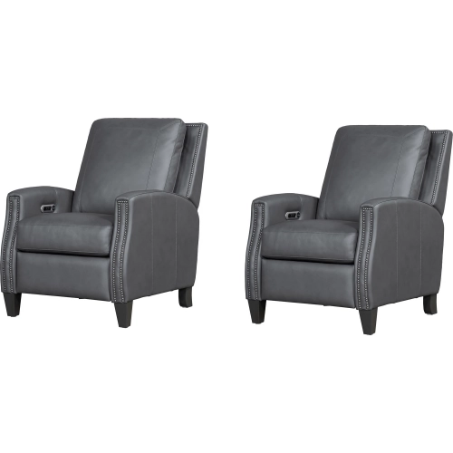 Hunter Power High Leg Cordless Recliner in Echo Grey Top Grain Leather (Set of 2)