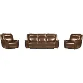 Jameson Power Reclining Zero Gravity Sofa & Two Recliners Set in Hickory Brown Leather