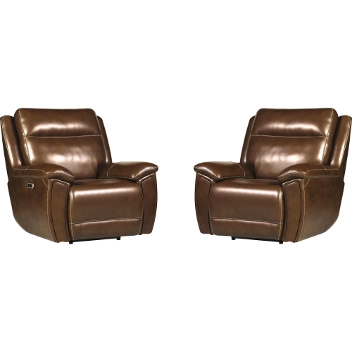 Jameson Power Zero Gravity Recliner in Hickory Dark Brown Leather (Set of 2)