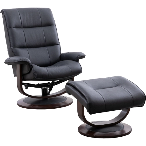 Knight Manual Reclining Swivel Chair & Ottoman in Black Leatherette