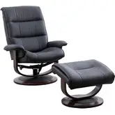 Knight Manual Reclining Swivel Chair & Ottoman in Black Leatherette
