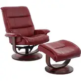 Knight Manual Reclining Swivel Chair & Ottoman in Rouge Red Top Grain Leather