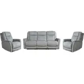 Linus Power Reclining Sofa & Two Recliners Set in Grey Leatherette
