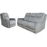Linus Power Reclining Sofa & Recliner Set in Grey Leatherette