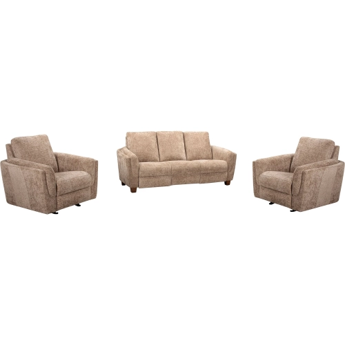 Morehead Power Reclining Sofa & 2 Recliners Set in Biscotti Light Brown Fabric