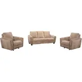 Morehead Power Reclining Sofa & 2 Recliners Set in Biscotti Light Brown Fabric