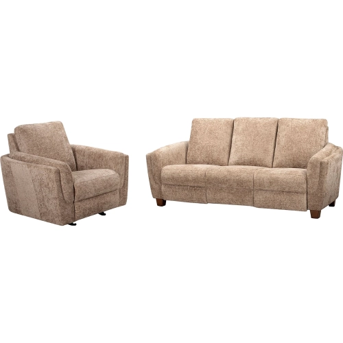 Morehead Power Reclining Sofa & Recliner Set in Biscotti Light Brown Fabric