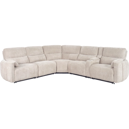 Modesto 6 Piece Power Reclining & Headrest Sectional Sofa in Buttercream Beige Fabric