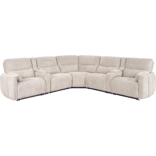 Modesto 7 Piece Power Reclining & Headrest Sectional Sofa in Buttercream Beige Fabric