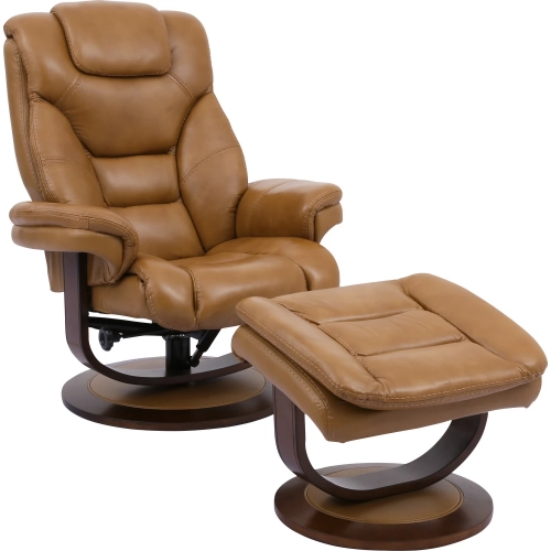 Monarch Manual Reclining Swivel Chair & Ottoman Caramel Top Grain Leather