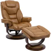 Monarch Manual Reclining Swivel Chair & Ottoman Caramel Top Grain Leather