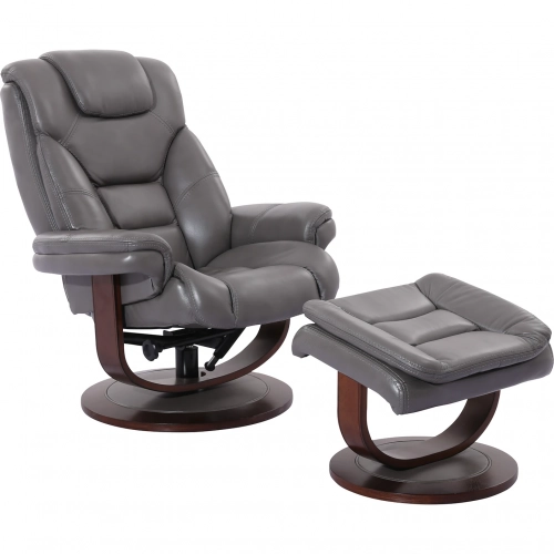 Monarch Manual Reclining Swivel Chair & Ottoman in Ice Grey Top Grain Leather