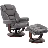 Monarch Manual Reclining Swivel Chair & Ottoman in Ice Grey Top Grain Leather