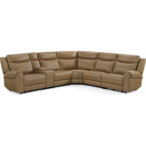 Momentum 6 Piece Power Reclining Sectional Sofa with Adj Headrest in Tan Leatherette