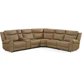 Momentum 6 Piece Power Reclining Sectional Sofa with Adj Headrest in Tan Leatherette