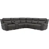 Momentum 6 Piece Modular Power Reclining Sectional Sofa in Dark Granite Grey Leatherette