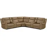 Momentum 7 Piece Modular Power Reclining Sectional Sofa in Cashew Tan Leatherette