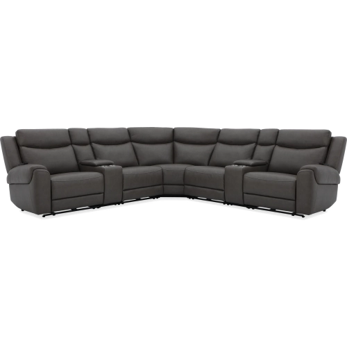 Momentum 7 Piece Modular Power Reclining Sectional Sofa in Dark Granite Grey Leatherette