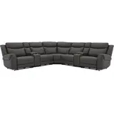 Momentum 7 Piece Modular Power Reclining Sectional Sofa in Dark Granite Grey Leatherette