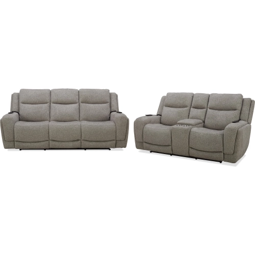 Penfield Power Reclining Sofa Loveseat and Recliner in Frappe Brown Fabric