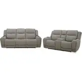 Penfield Power Reclining Sofa Loveseat and Recliner in Frappe Brown Fabric