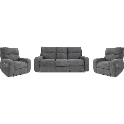 Polaris Power Reclining Sofa & Two Recliners Set in Bizmark Grey Fabric
