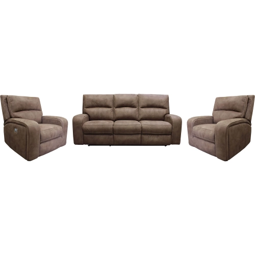 Polaris Power Reclining Sofa & Two Recliners Set in Kahlua Brown Fabric