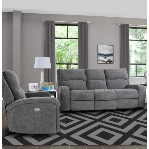 Polaris Power Reclining Sofa & Recliner Set in Bizmark Grey Fabric